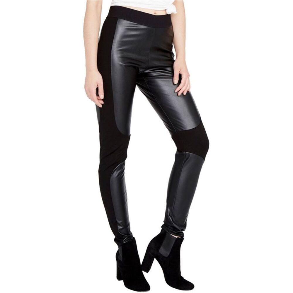Rachel Roy Womens Simone Faux Leather Tapered Leggings Casual Pants, Black, X...